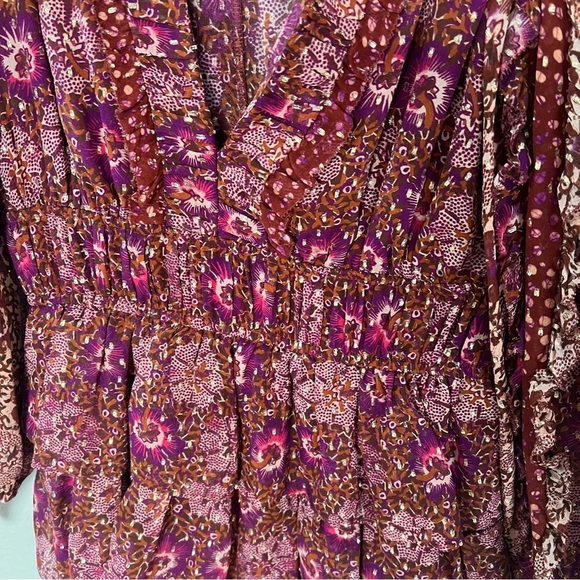 ULLA JOHNSON Brisa Printed Ruffle Mini Dress Claret Patchwork Silk Boho Women 2 - Picture 10 of 15